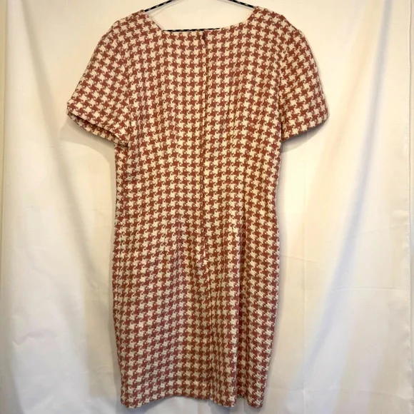 Vintage La Belle Pink And White Houndstooth Shift Dress With Cap Sleeves Size 13 - Picture 2 of 5